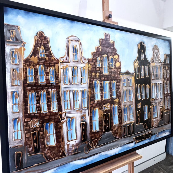 Painting- 100x150cm - Rick Triest - Amsterdam Herengracht -Blue & Gold #294