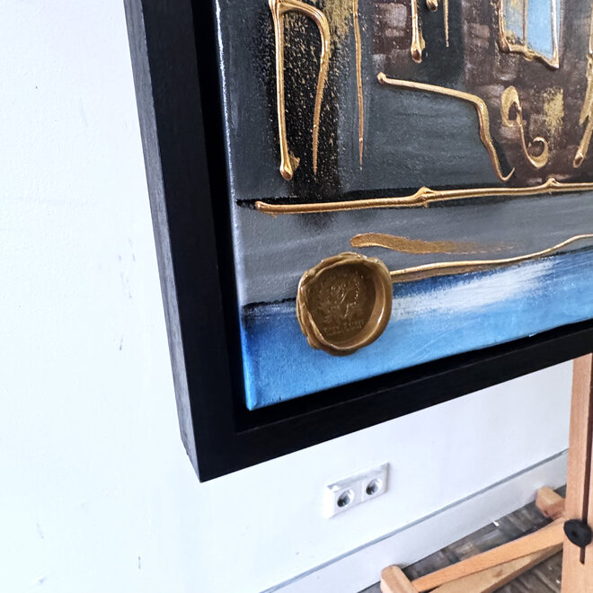Painting- 100x150cm - Rick Triest - Amsterdam Herengracht -Blue & Gold #294