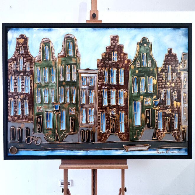 Painting- 100x150cm - Amsterdam Herengracht -Blue & Gold #293