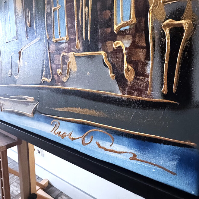 Painting- 100x150cm - Rick Triest - Amsterdam Herengracht -Blue & Gold #293