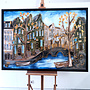 Schilderij- 100x150cm - Rick Triest - Amsterdam Herengracht -Blue & Gold #292