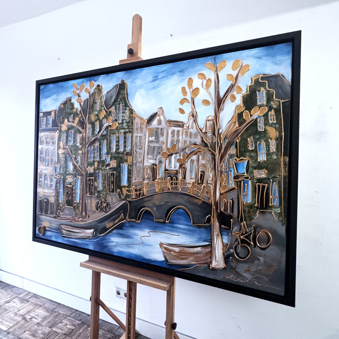 Painting- 100x150cm - Rick Triest - Amsterdam Herengracht -Blue & Gold #292
