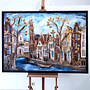 Schilderij- 100x150cm - Rick Triest - Amsterdam Herengracht -Blue & Gold #291 - Westertoren