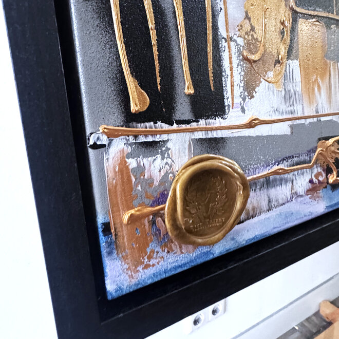 Schilderij- 100x150x4,5 cm - Rick Triest - Amsterdam Canalhouses - Gold - BOHO CHIC - Purple & Gold