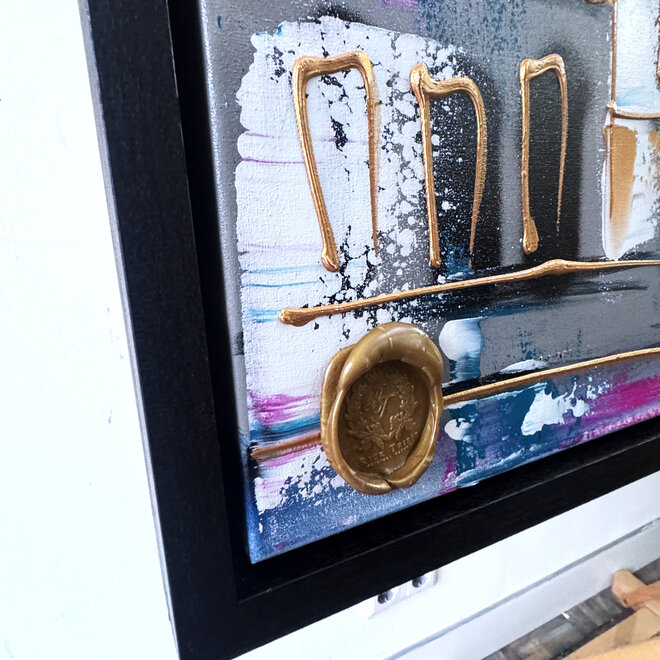 Painting- 100x150x4,5 cm - Rick Triest - Amsterdam Canalhouses - Gold - BOHO CHIC - Pink & Gold