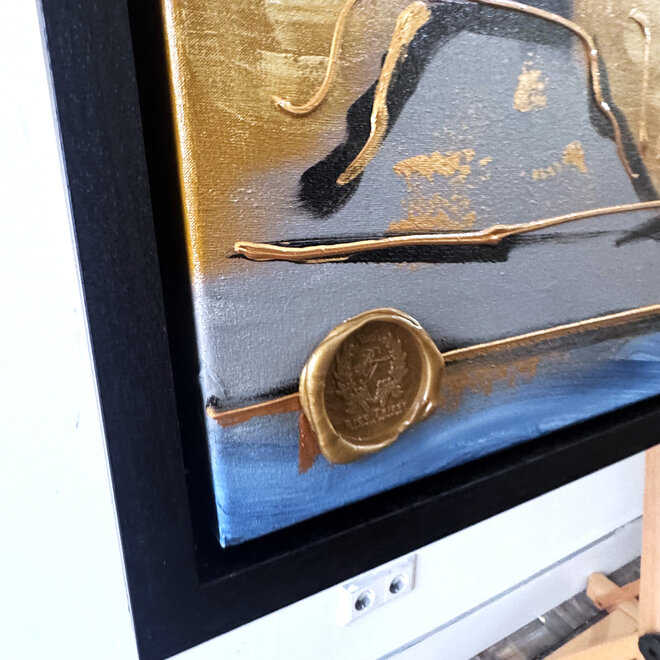 Schilderij- 100x150cm - Rick Triest - Amsterdam Herengracht -Blue & Gold #291 - Starry night