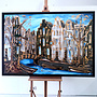 Schilderij- 100x150cm - Rick Triest - Amsterdam Herengracht -Blue & Gold #281