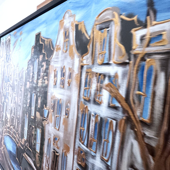 Painting- 100x150cm - Rick Triest - Amsterdam Herengracht -Blue & Gold #281