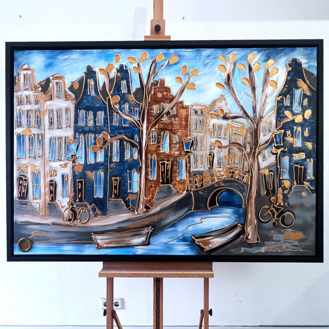 Painting- 100x150cm - Rick Triest - Amsterdam Herengracht -Blue & Gold #305