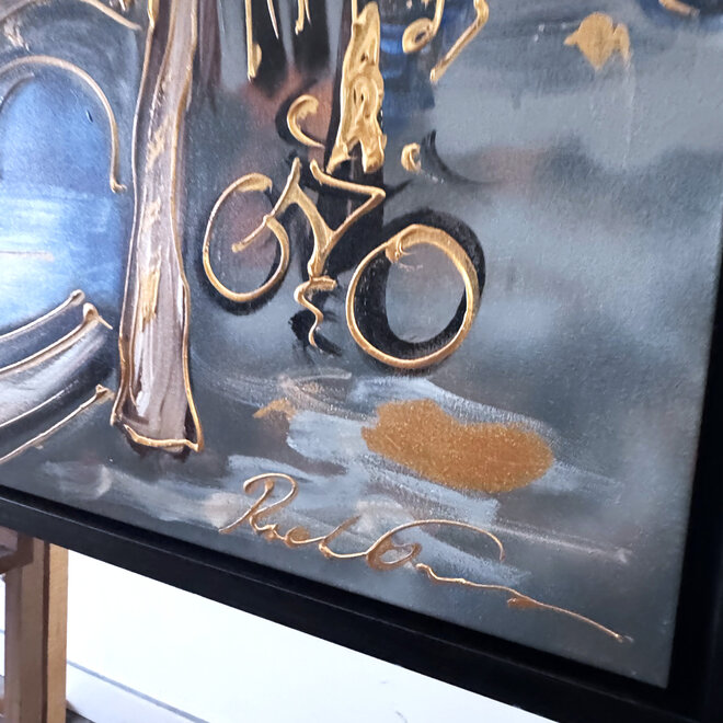 Schilderij- 100x150cm - Rick Triest - Amsterdam Herengracht -Blue & Gold #305