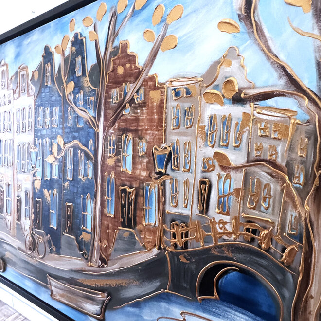 Painting- 100x150cm - Rick Triest - Amsterdam Herengracht -Blue & Gold #305