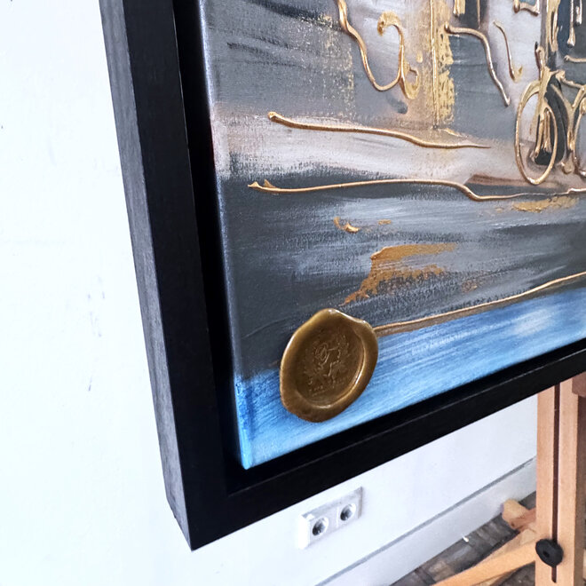 Schilderij- 100x150cm - Rick Triest - Amsterdam Herengracht -Blue & Gold #305