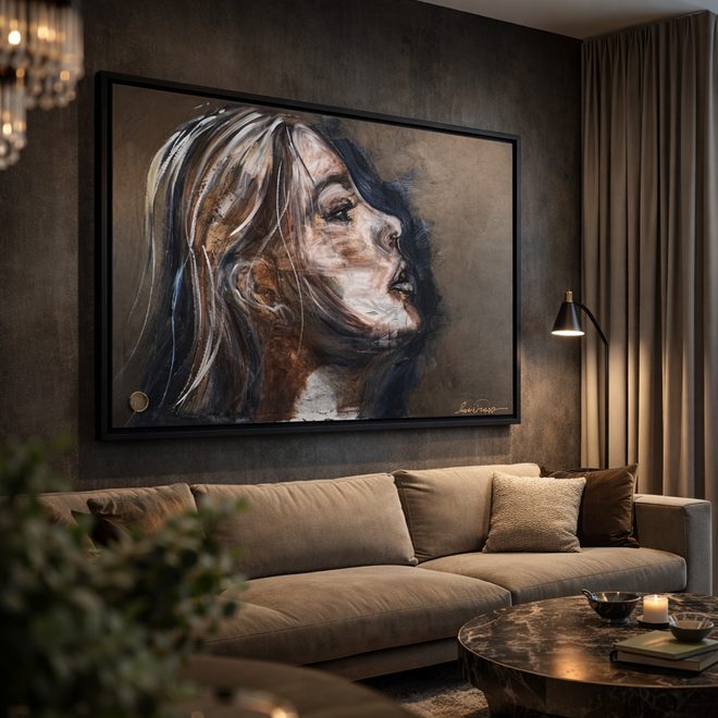 Schilderij- 100x150cm - Rick Triest - LUXURY STYLE - She's the one - Bronze paint and gold -1/1