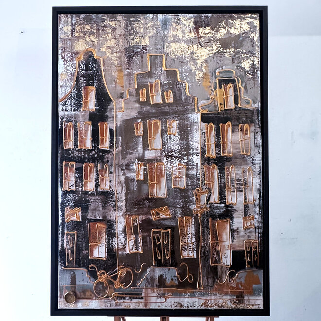 Painting- 100x150cm - Rick Triest - Amsterdam LUXURY style - grachten gevels in omber & Gold #8