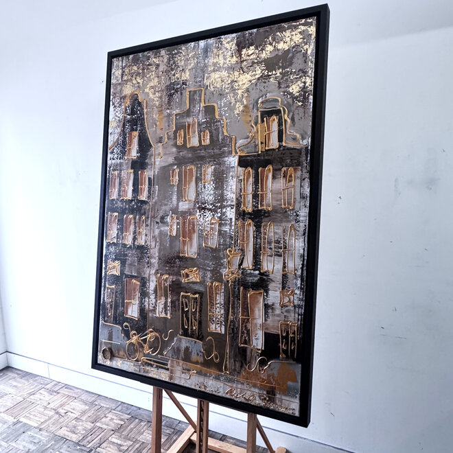 Schilderij- 100x150cm - Rick Triest - Amsterdam LUXURY style - grachten gevels in omber & Gold #8