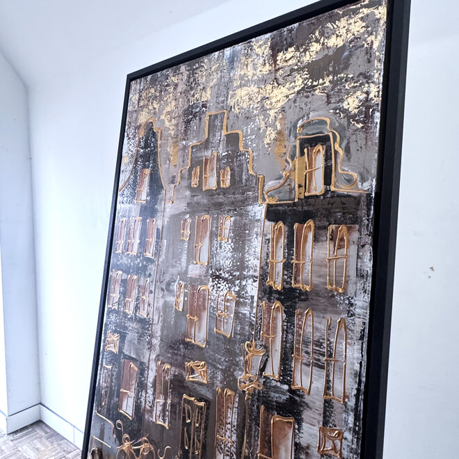 Painting- 100x150cm - Rick Triest - Amsterdam LUXURY style - grachten gevels in omber & Gold #8