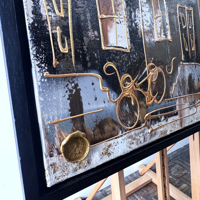 Schilderij- 100x150cm - Rick Triest - Amsterdam LUXURY style - grachten gevels in omber & Gold #8