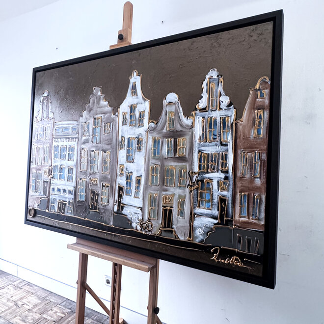 Schilderij- 100x150cm - Rick Triest - Amsterdam LUXURY style - grachten gevels in omber & Gold #25