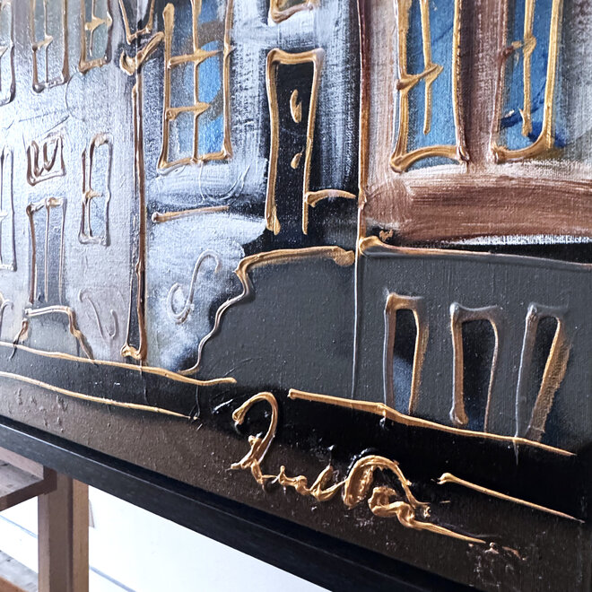 Painting- 100x150cm - Rick Triest - Amsterdam LUXURY style - grachten gevels in omber & Gold #25