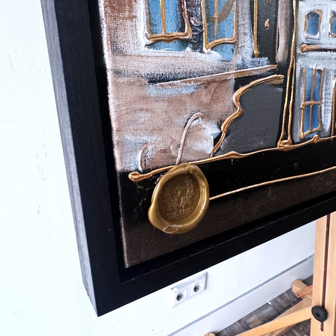 Schilderij- 100x150cm - Rick Triest - Amsterdam LUXURY style - grachten gevels in omber & Gold #25