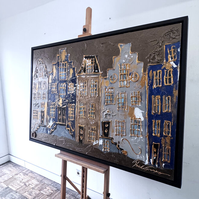Painting- 100x150cm - Rick Triest - Amsterdam Herengracht -Blue & Gold #279 - Bronze paint