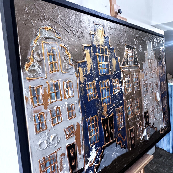 Painting- 100x150cm - Rick Triest - Amsterdam Herengracht -Blue & Gold #279 - Bronze paint