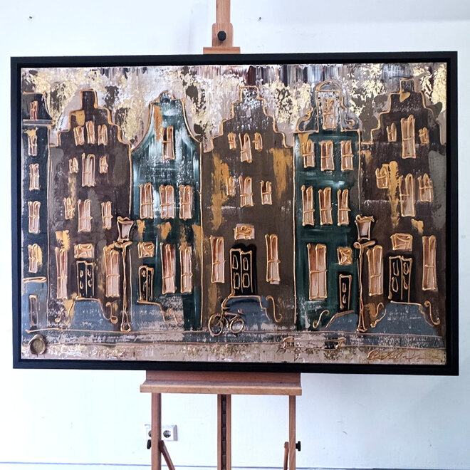 Painting- 100x150cm - Amsterdam LUXURY style - grachten gevels in omber & Gold #30