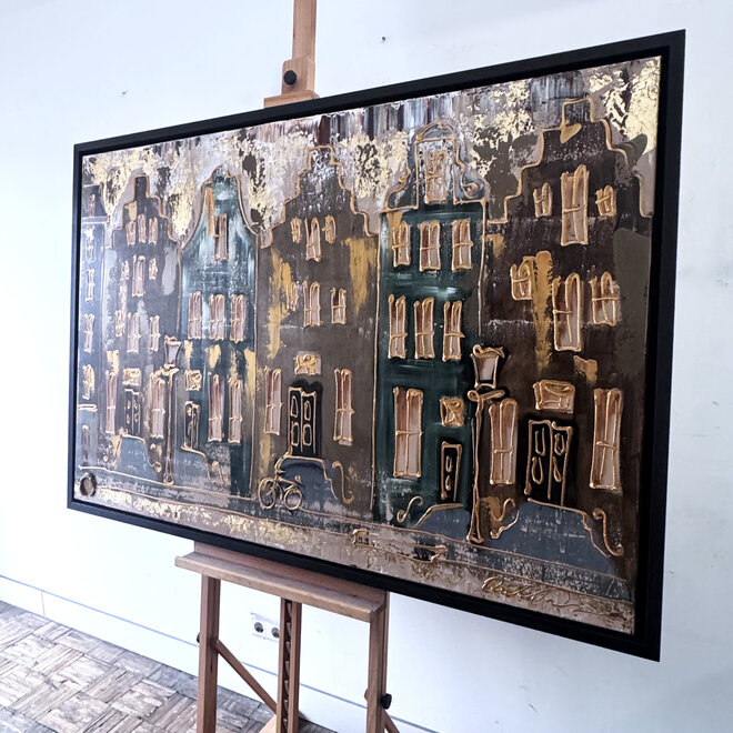 Painting- 100x150cm - Rick Triest - Amsterdam LUXURY style - grachten gevels in omber & Gold #30