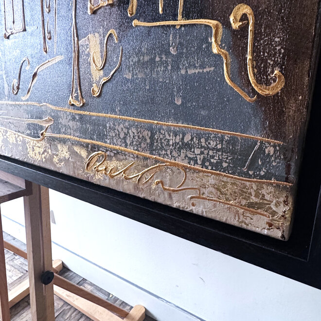 Schilderij- 100x150cm - Rick Triest - Amsterdam LUXURY style - grachten gevels in omber & Gold #30