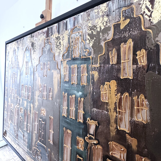 Schilderij- 100x150cm - Rick Triest - Amsterdam LUXURY style - grachten gevels in omber & Gold #30