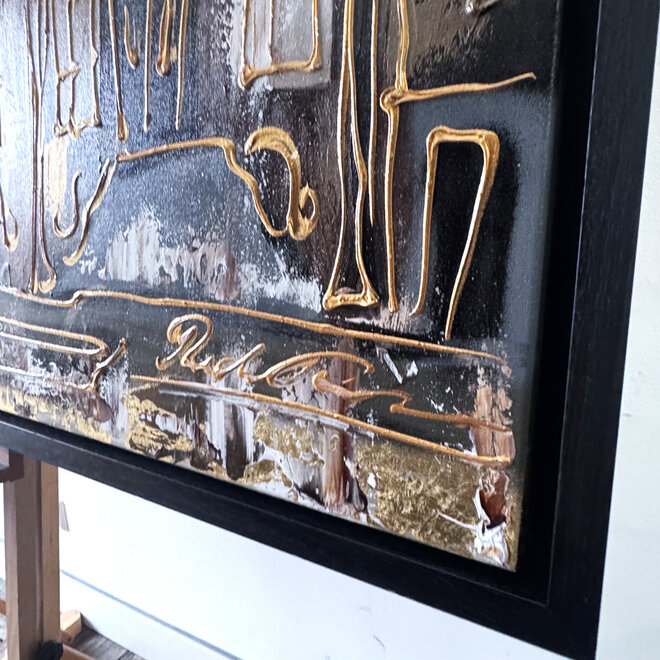 Schilderij- 100x150cm - Rick Triest - Amsterdam LUXURY style - grachten gevels in omber & Gold #29