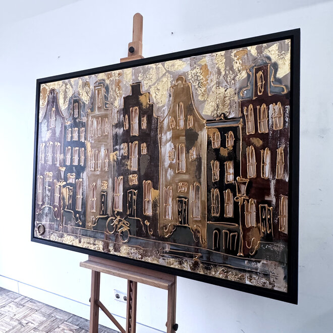 Painting- 100x150cm - Rick Triest - Amsterdam LUXURY style - grachten gevels in omber & Gold #27