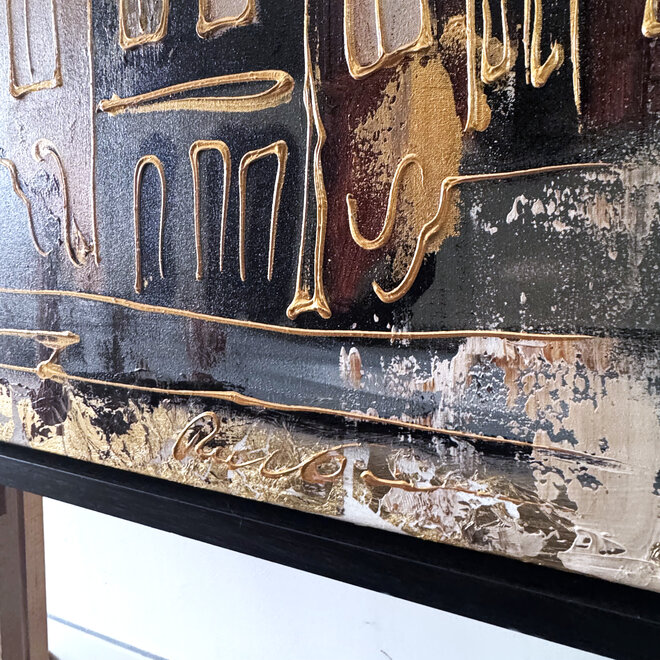 Painting- 100x150cm - Rick Triest - Amsterdam LUXURY style - grachten gevels in omber & Gold #27