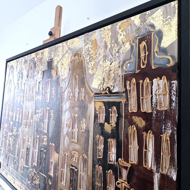 Schilderij- 100x150cm - Rick Triest - Amsterdam LUXURY style - grachten gevels in omber & Gold #27