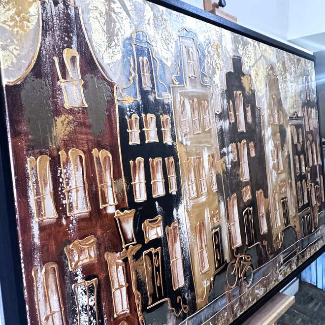 Painting- 100x150cm - Rick Triest - Amsterdam LUXURY style - grachten gevels in omber & Gold #27