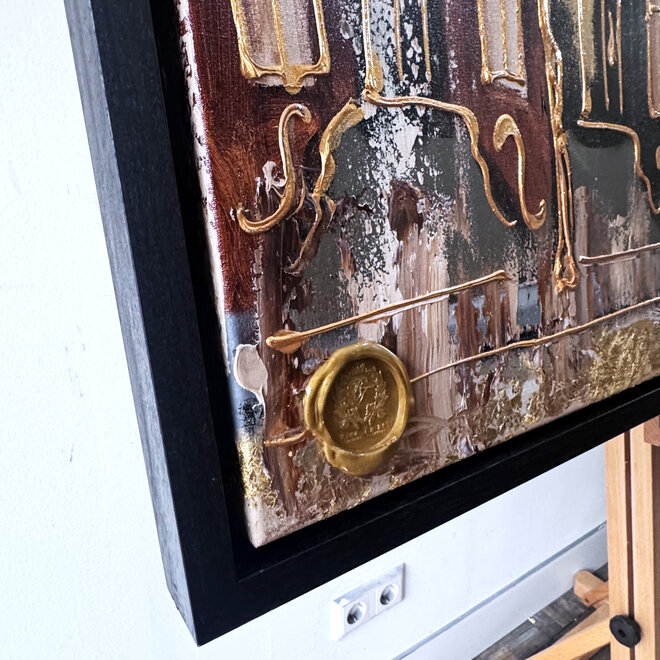 Schilderij- 100x150cm - Rick Triest - Amsterdam LUXURY style - grachten gevels in omber & Gold #27