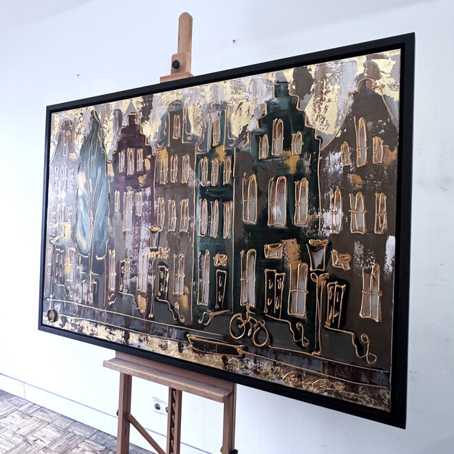 Painting- 100x150cm - Rick Triest - Amsterdam LUXURY style - grachten gevels in omber & Gold #26