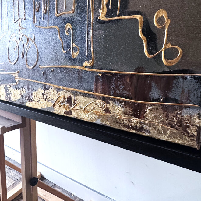 Schilderij- 100x150cm - Rick Triest - Amsterdam LUXURY style - grachten gevels in omber & Gold #26