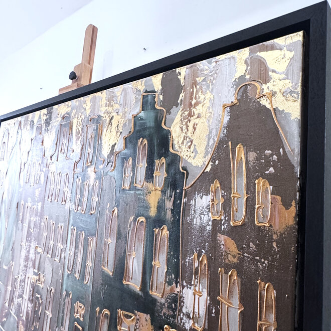 Schilderij- 100x150cm - Rick Triest - Amsterdam LUXURY style - grachten gevels in omber & Gold #26