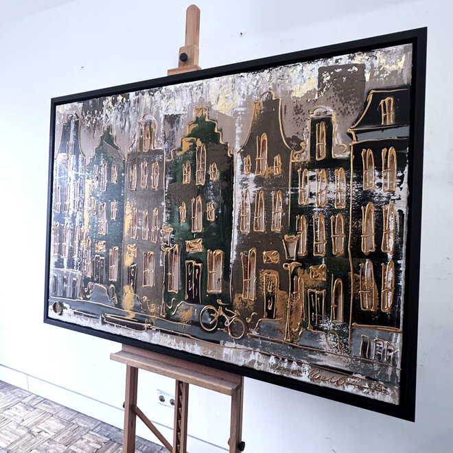 Schilderij- 100x150cm - Rick Triest - Amsterdam LUXURY style - grachten gevels in omber & Gold #24