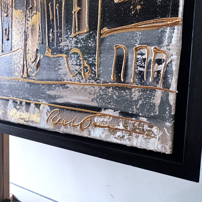 Schilderij- 100x150cm - Rick Triest - Amsterdam LUXURY style - grachten gevels in omber & Gold #24