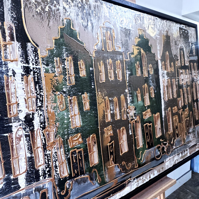 Painting- 100x150cm - Rick Triest - Amsterdam LUXURY style - grachten gevels in omber & Gold #24