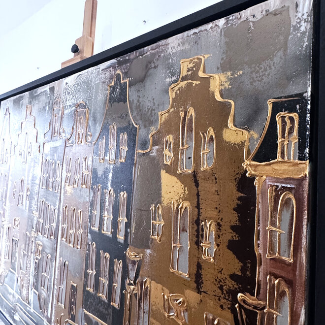 Painting- 100x150cm - Rick Triest - Amsterdam LUXURY style - grachten gevels in omber & Gold #23