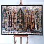Schilderij- 100x150cm - Rick Triest - Amsterdam LUXURY style - grachten gevels in omber & Gold #21
