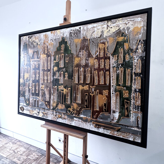 Painting- 100x150cm - Rick Triest - Amsterdam LUXURY style - grachten gevels in omber & Gold #21
