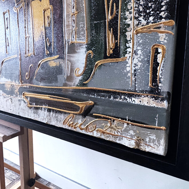 Schilderij- 100x150cm - Rick Triest - Amsterdam LUXURY style - grachten gevels in omber & Gold #21