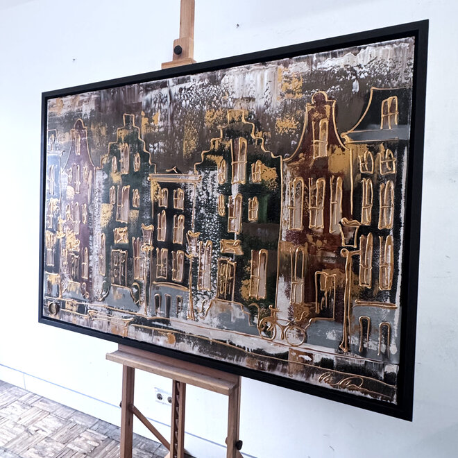 Painting- 100x150cm - Rick Triest - Amsterdam LUXURY style - grachten gevels in omber & Gold #20