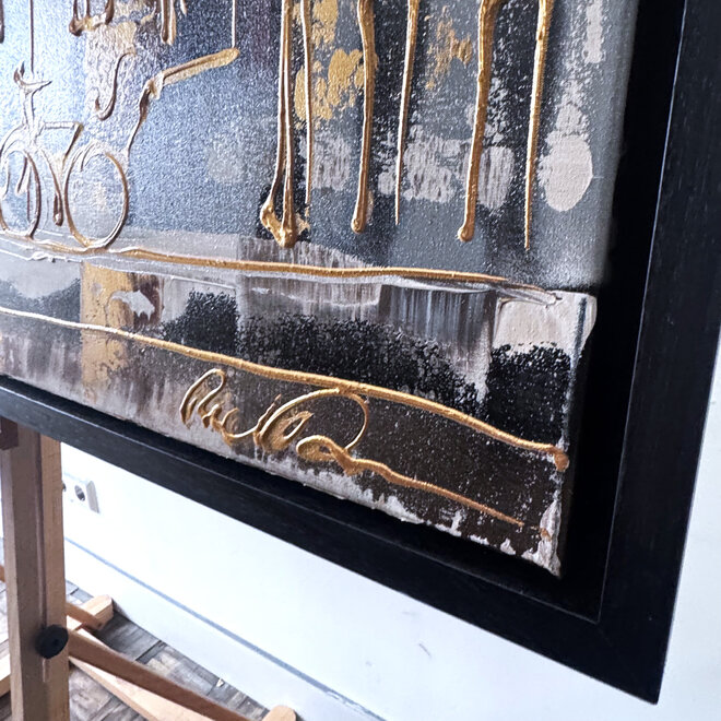 Painting- 100x150cm - Rick Triest - Amsterdam LUXURY style - grachten gevels in omber & Gold #20