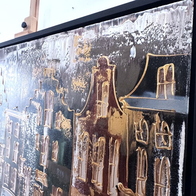 Schilderij- 100x150cm - Rick Triest - Amsterdam LUXURY style - grachten gevels in omber & Gold #20