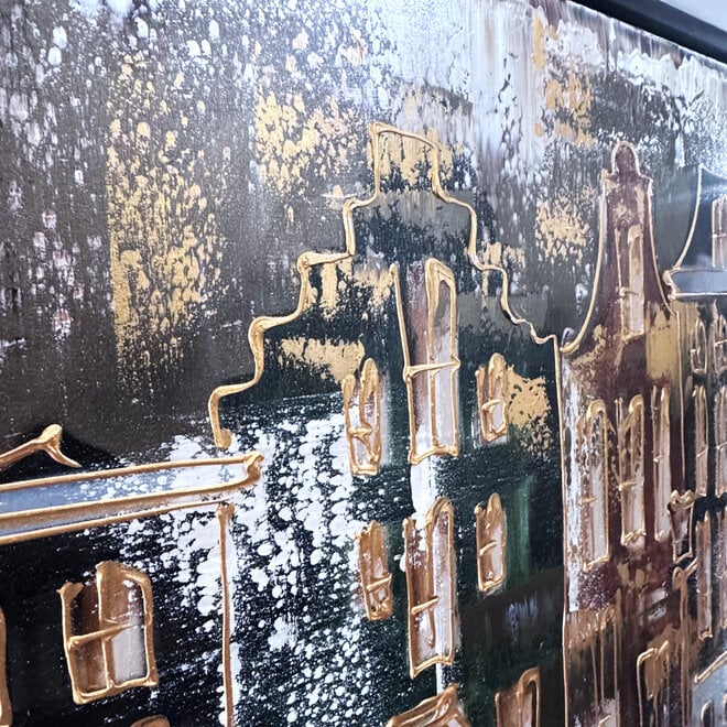 Schilderij- 100x150cm - Rick Triest - Amsterdam LUXURY style - grachten gevels in omber & Gold #20